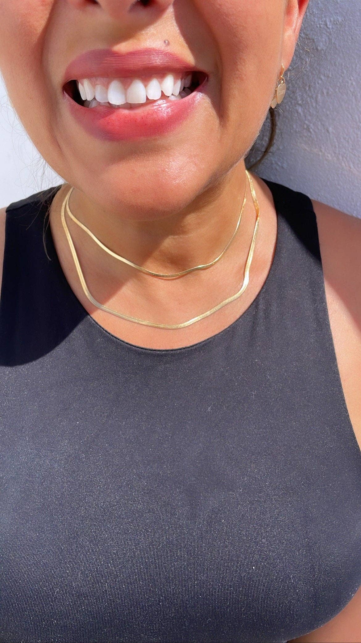 Milie - Wholesale Link & Chain Necklace - 18K Gold Filled Flexible 16"Herringbone 2mm and 2.5mm Chain6
