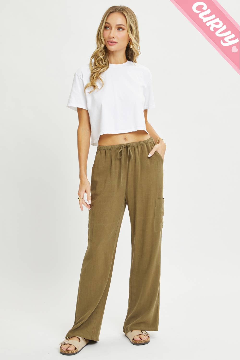 Sweet Lovely by Jen - Wholesale Pants - Women's - PLUS SIZE LINEN- BLEND PULL-ON-PANTS