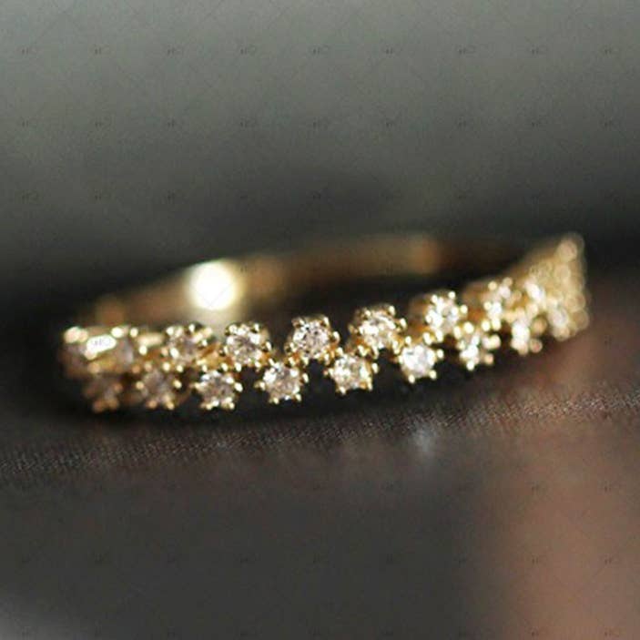 S925 Silver 14k Gold Plated Row Diamond Zircon Ring for wholesale by Gioiellin - S925 Silver Jewelry