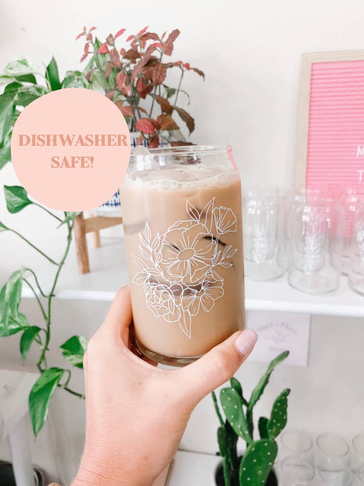 16oz Anemone Floral Iced Coffee Beer Can Glass for wholesale by Hart and Flora Shop