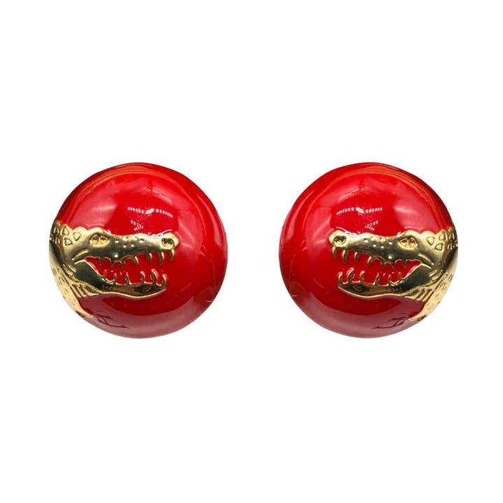 Regis Gold Crocodile Red dome Clip-on Earrings for wholesale by MizDragonfly