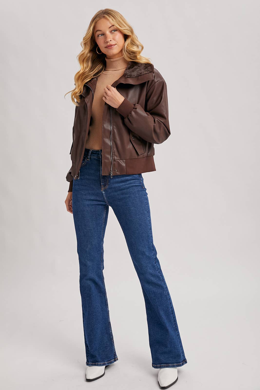 Bluivy - Wholesale Bomber Jacket - Women's - AVIATOR FAUX LEATHER AND FUR TRIMMED BOMBER JACKET24