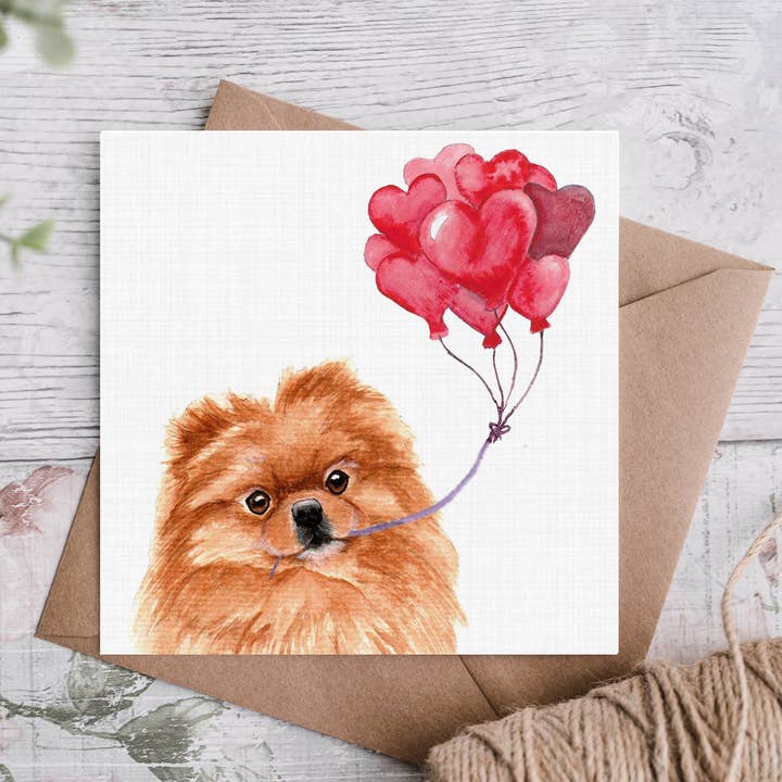Red Pomeranian Valentines Day Card for wholesale by Cloud Jellybean Art