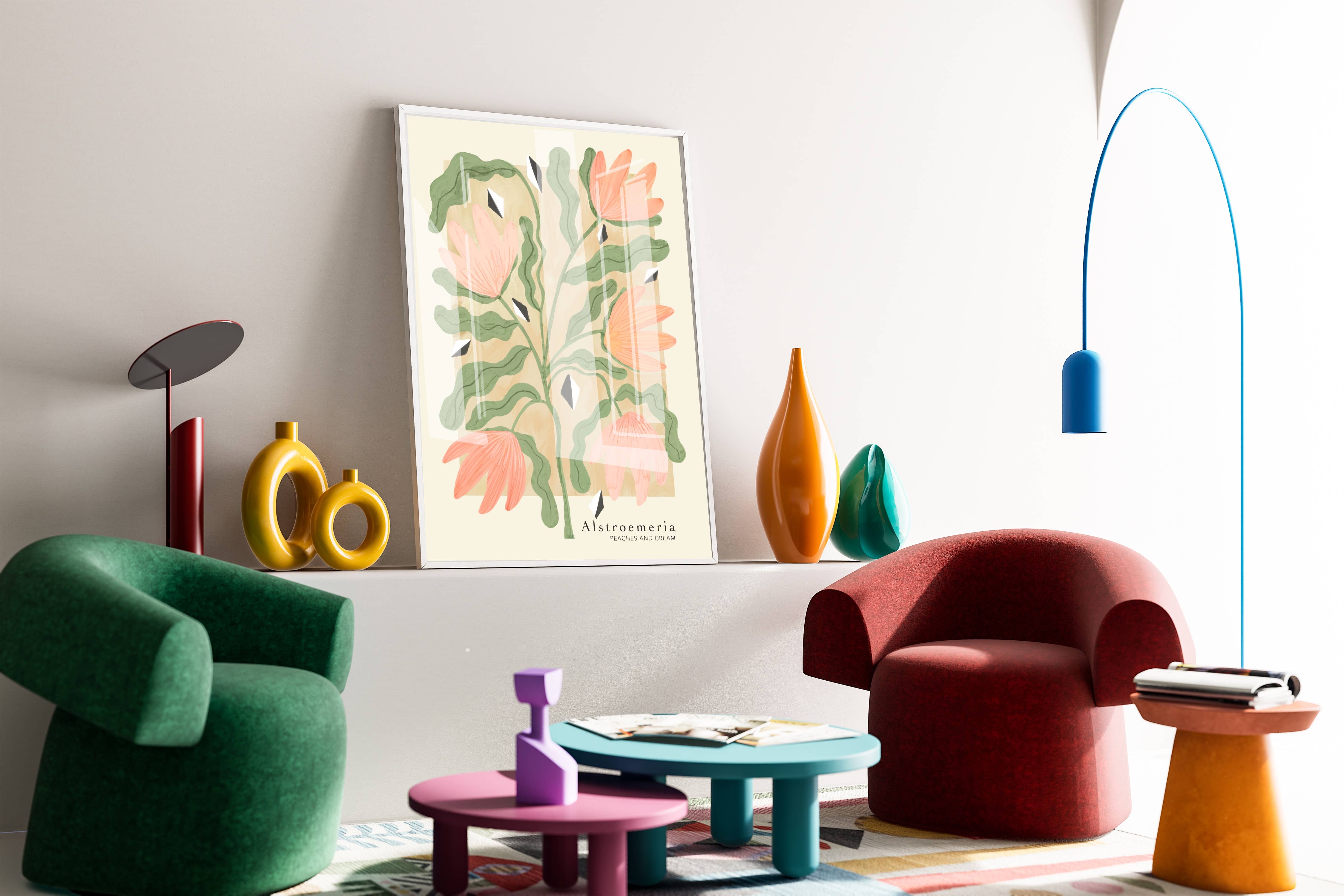 Kate Fox Design - Wholesale Art Print - Lily Flower Art Print, Neutral Print, Hand Drawn, Quirky (Co6