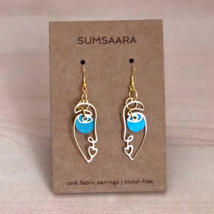Abstract Face Earring Turquoise for wholesale by Sumsaara