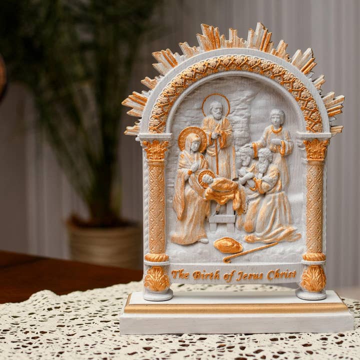 KozakWorkshop - Wholesale Nativity scene decor - Nativity on the stand modern handmade personalized gift11