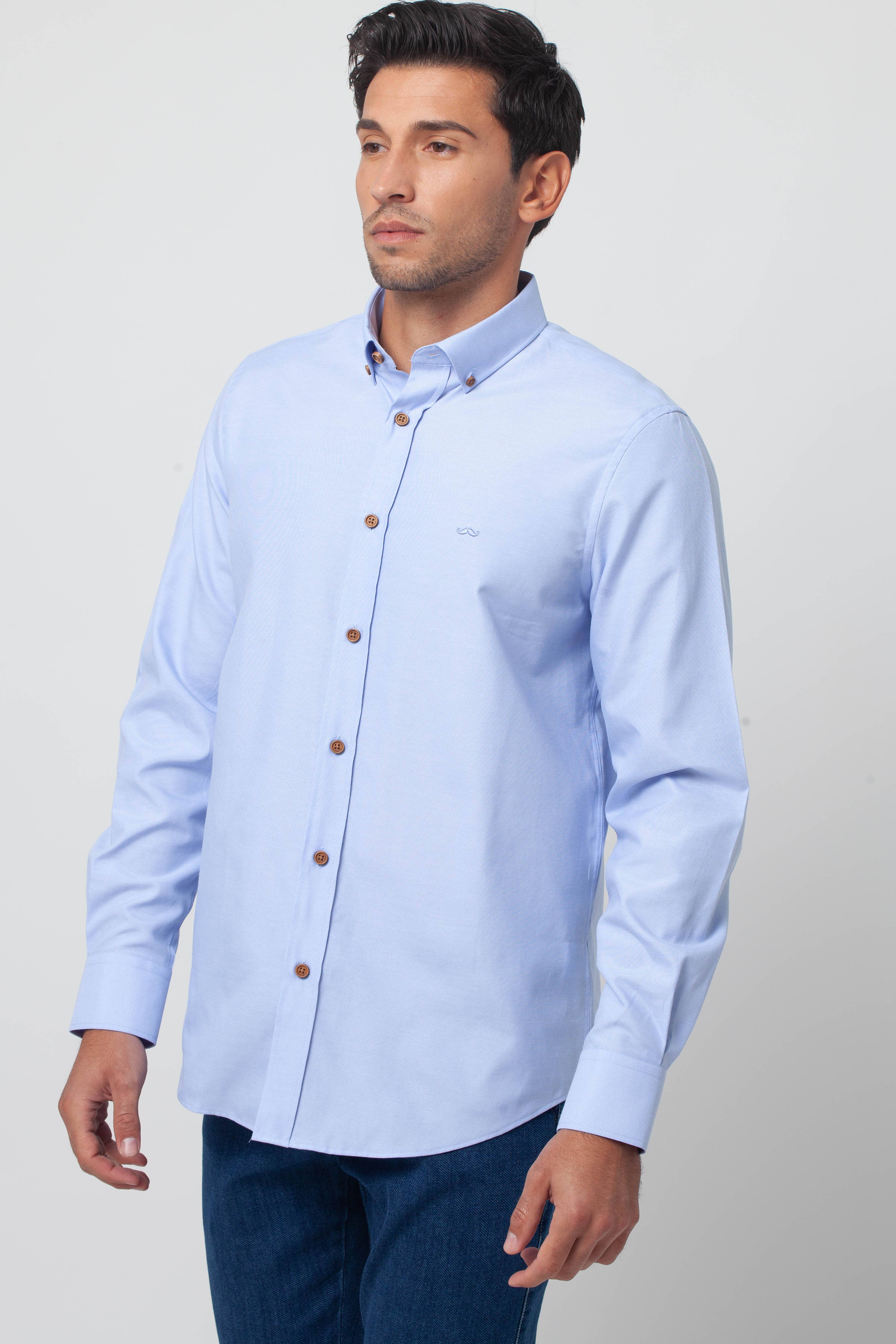 Blue Sky Blue Plain Oxford Slim Fit Cotton Shirt w/ Jungle for wholesale on Faire4