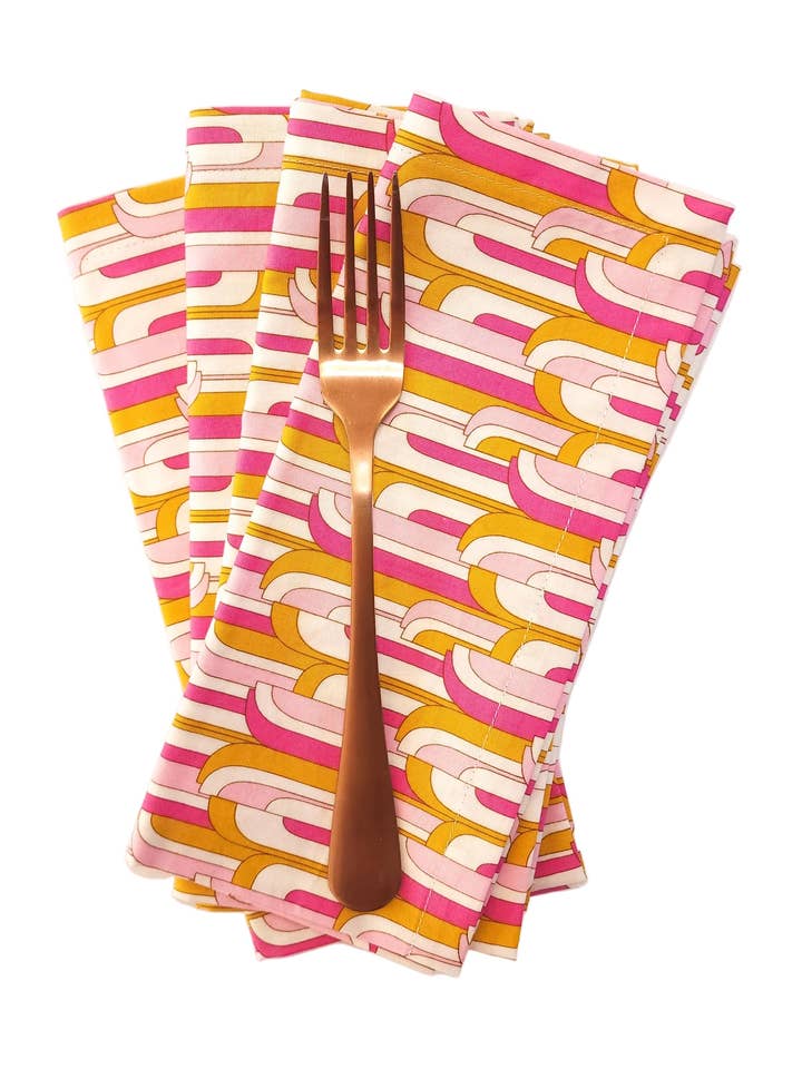 Mid-Century Modern Pink & Gold Cloth Napkins, Set of 4 for wholesale by 90 West Linen Co.