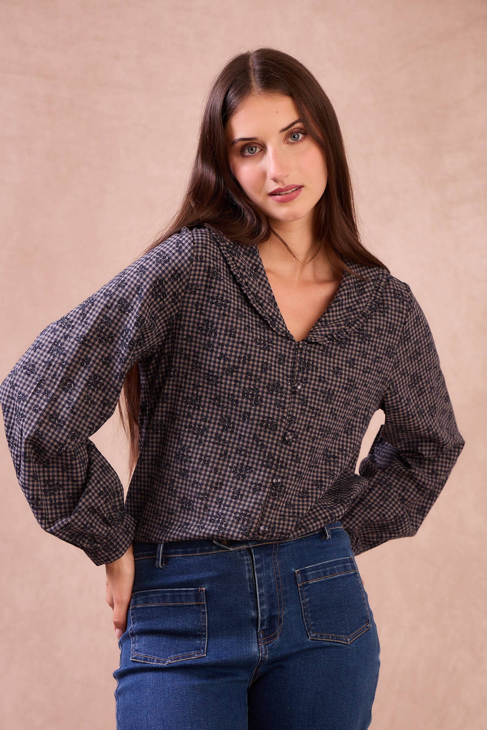 Calie Paris - Wholesale Blouse - Women's - ALAIN Blouse – Checked Cotton with Retro Charm8