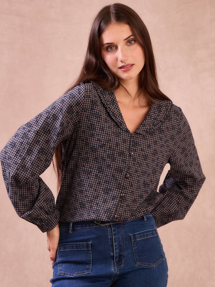 Calie Paris – wholesale Blouse – Women’s – ALAIN Blouse – Checked Cotton with Retro Charm8