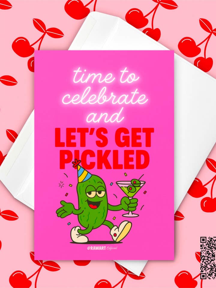 Carte de vœux cocktail cornichon amusant : Carte d'anniversaire rétro pour la vente par Hot Mess Paper Co.