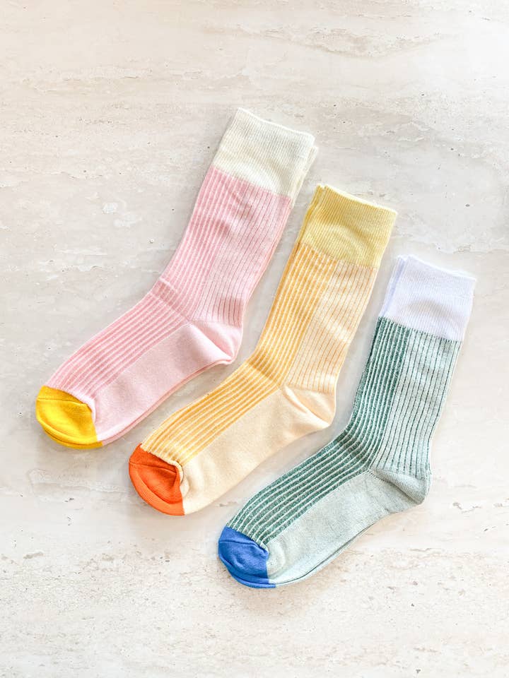 Colour Block Rib Crew Socks for wholesale by Angels Whisper Accessories