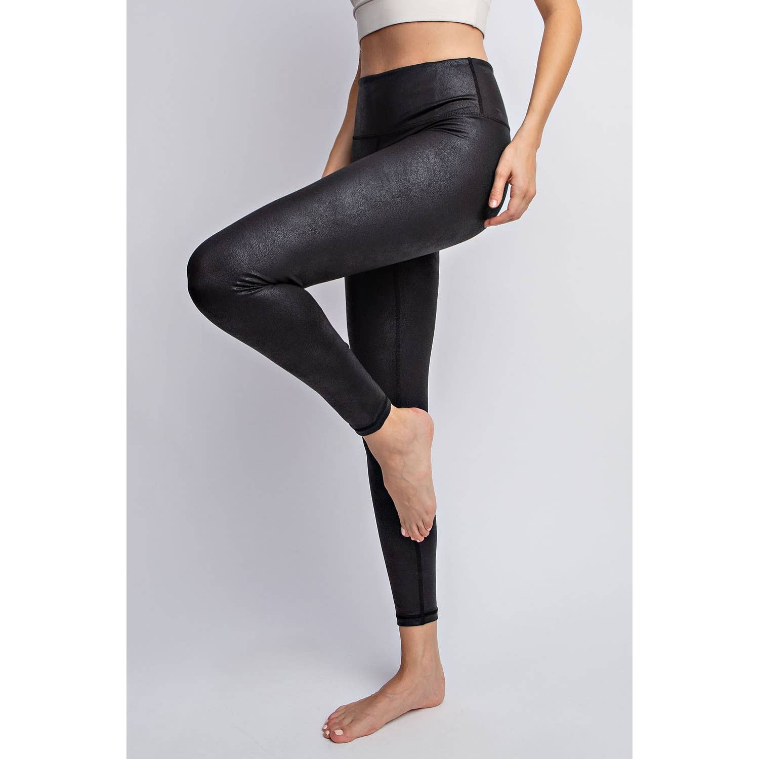 Black PU CHINTZ FULL LENGTH LEGGINGS for wholesale on Faire4