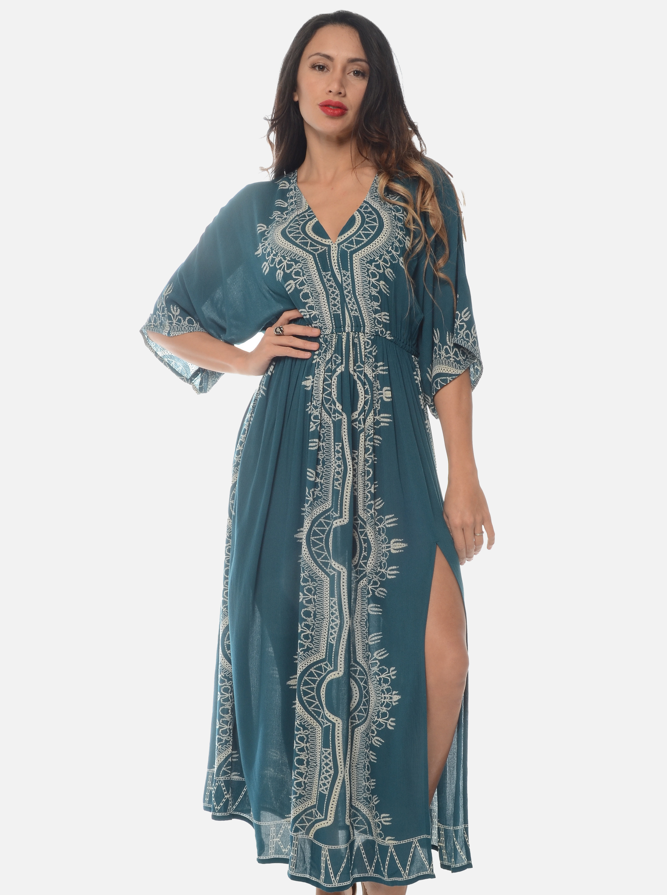 Shoreline Wear. INC – wholesale Kaftan - Dam – Bohemisk lång kaftan med blocktryck0