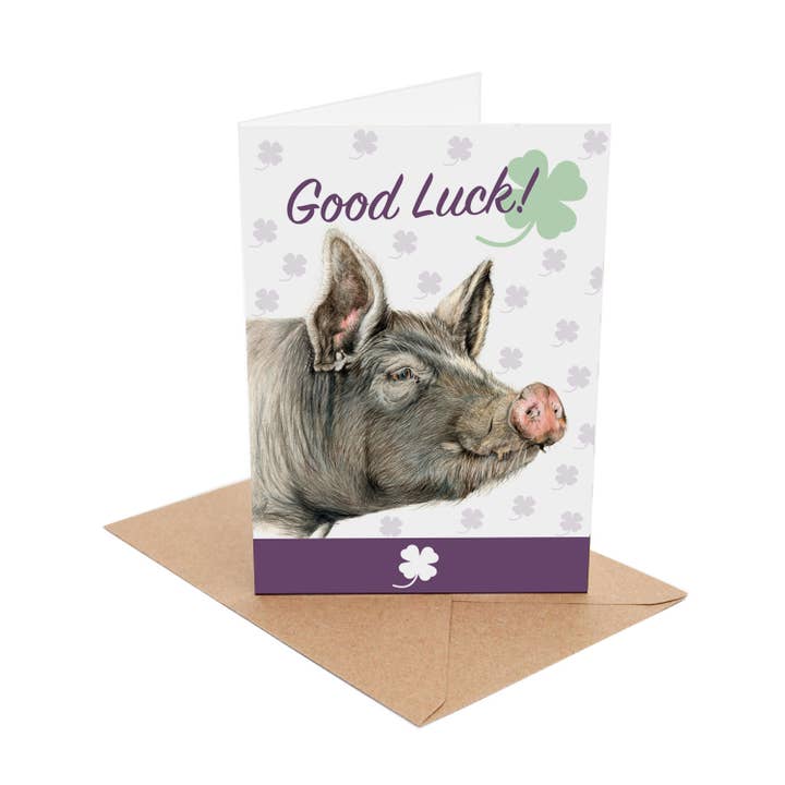 Berkshire Pig – Good Luck Card, blank inside for wholesale by JVH creative Fine Art