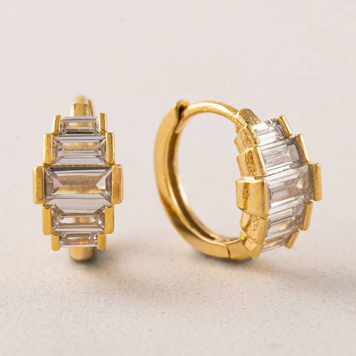 Clarice Huggie Hoop Earrings | Baguette Hoops | Crystal Hoop for wholesale by Lover's Tempo Jewelry