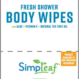 Simpleaf Brands - Wholesale Face & Body Wipes - XL Fresh Shower Body Wipes, 25 Count Display