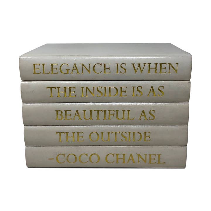 White Leather Bound Box with Coco Chanel Quote for wholesale by Vellum Home