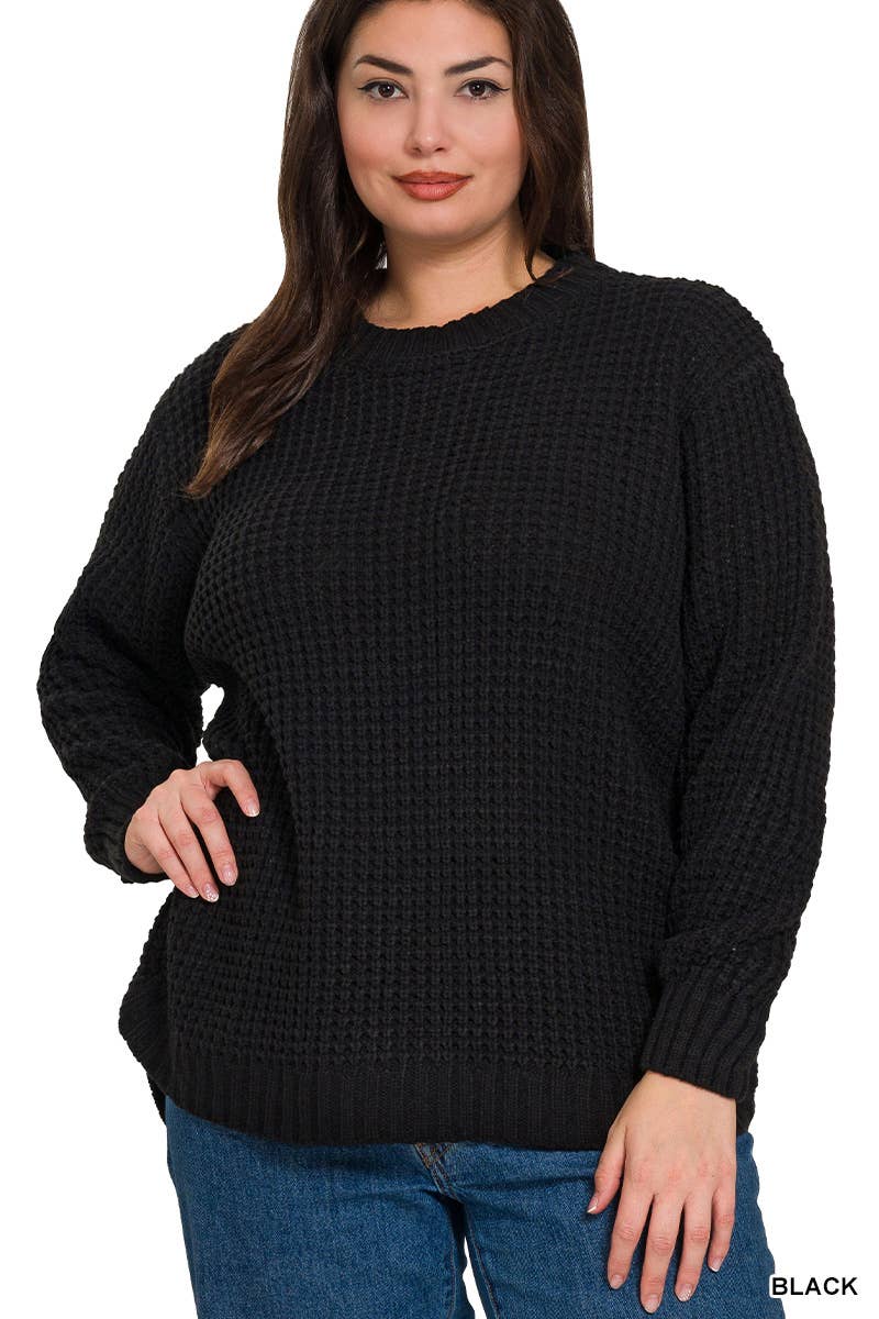 42POPS - Wholesale Knit Sweater - Women's - ",,,,...Plus size Basic Waffle Sweater16
