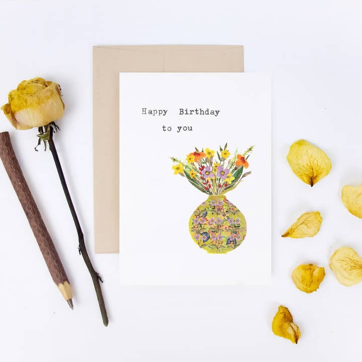 FJ7 Happy Birthday voor jou Floral card voor wholesale door Angela Savage Illustration