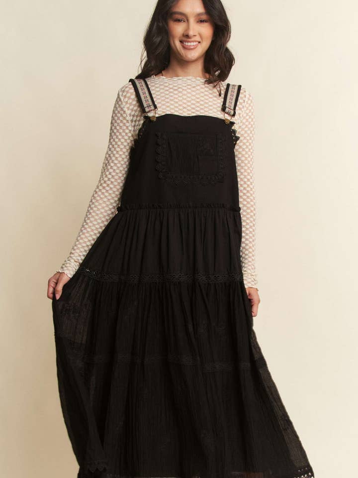 Davi & Dani - Wholesale Dress - Women's - FRONT POCKET EMBROIDERED LACE PINAFORE DRESS3