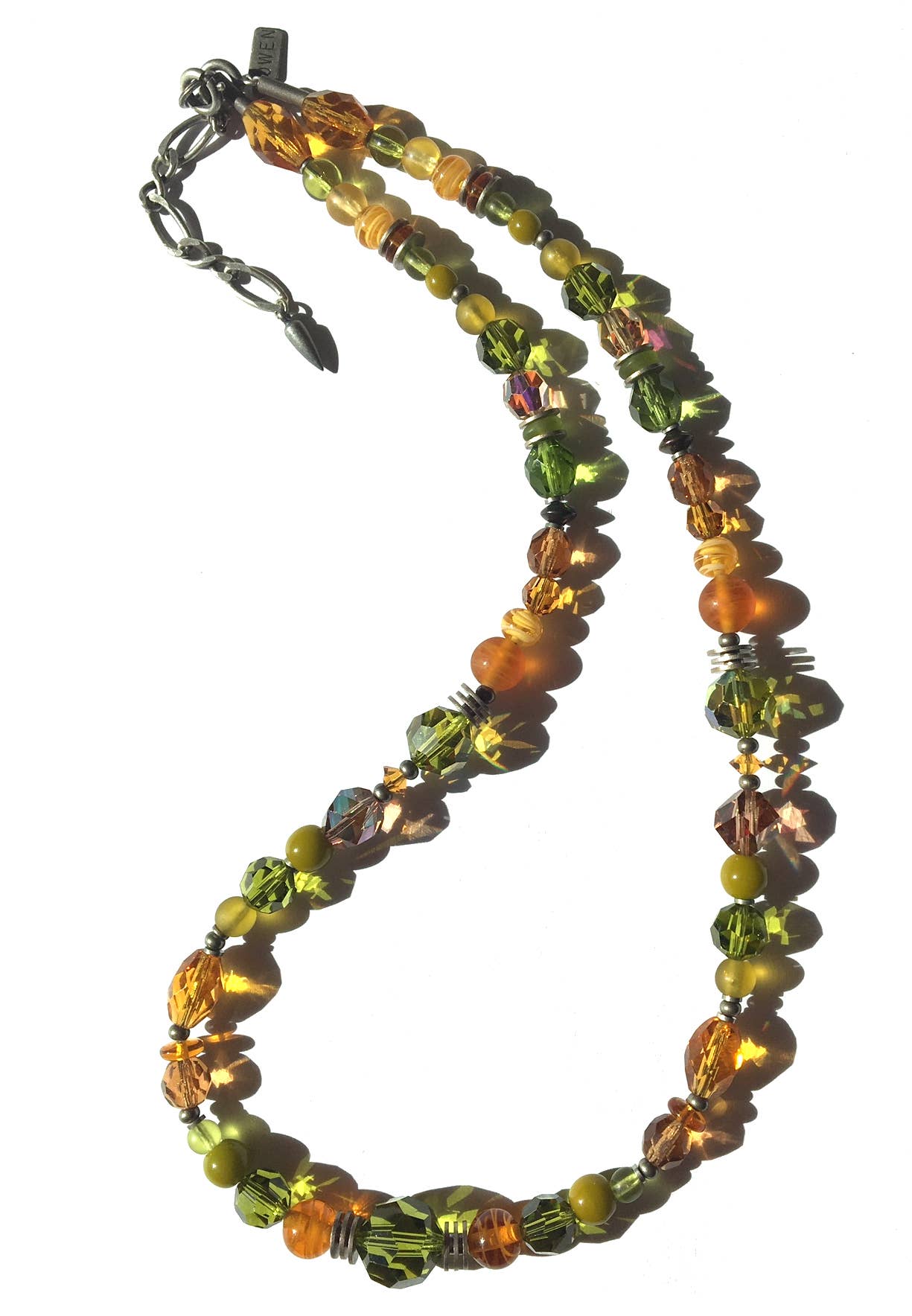 Owen Glass Collection - Wholesale Beaded/Pearl Necklace - 18 INCH NECKLACE - "GRASS ROOTS" TOPAZ, CITRUS GREEN GLASS0