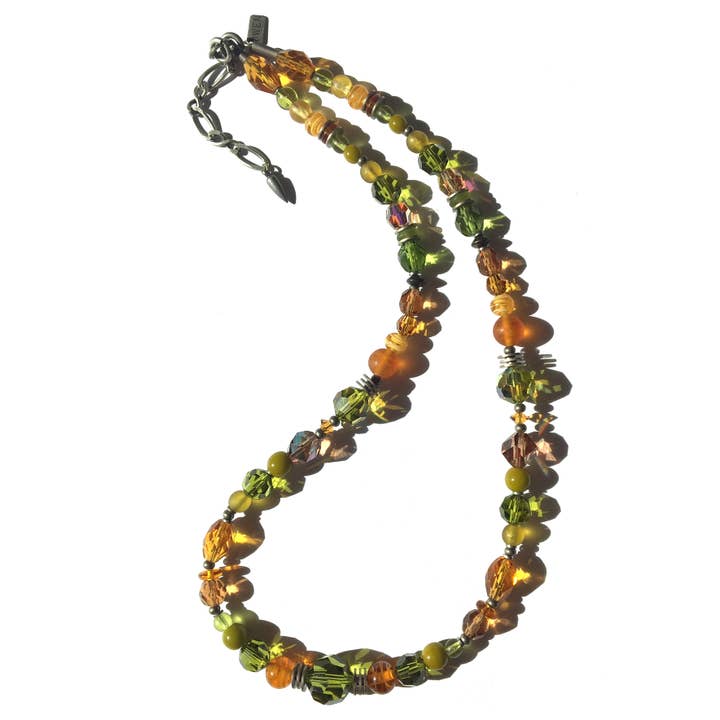 18 INCH NECKLACE - "GRASS ROOTS" TOPAZ, CITRUS GREEN GLASS for wholesale by Owen Glass Collection
