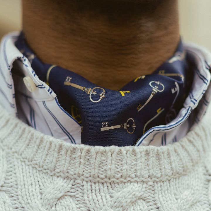 Elizabetta Made in Italy USA – wholesale Necktie – Men’s – Castel Sant'Angelo - Silk Ascot Cravat Tie - Navy Blue1