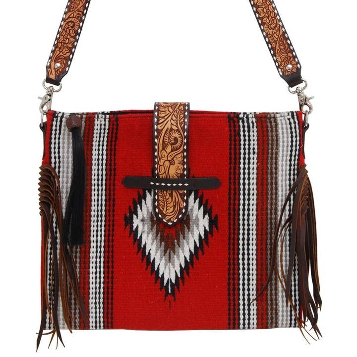 Rafter T Ranch Company - Wholesale Tote Bag - Women's - Belted Tote – Woolen Bag with Brown Fringes, Hair Tassel