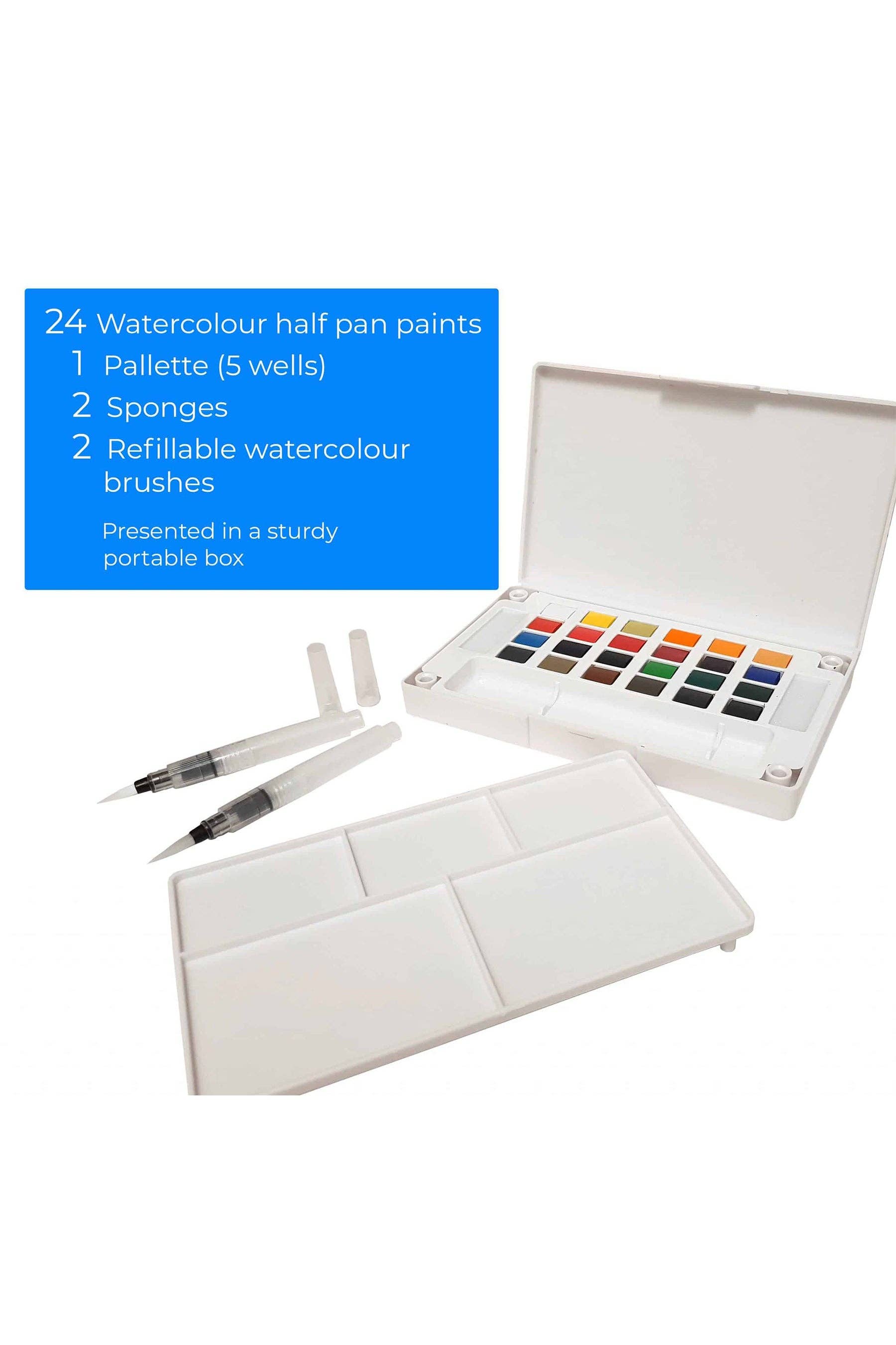 Chartpak, Inc. - Wholesale Watercolor Paint - Zieler Premium 24 Half Pan Watercolor Set with Brushes2