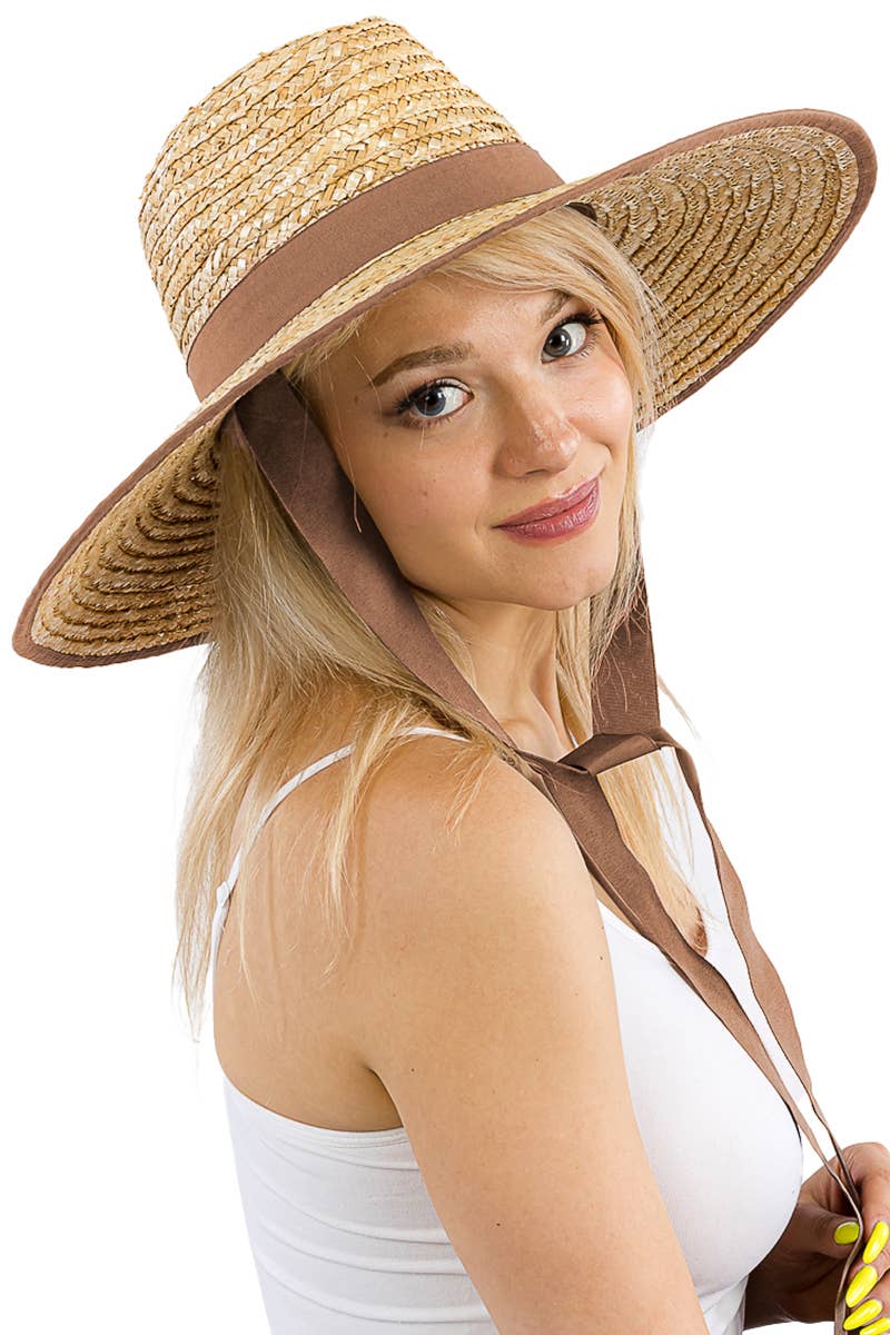 Cap Zone - Wholesale Straw Hat - Women's - Grosgrain Chin Strap Wide Brim Wheat Straw Lifeguard Hat12