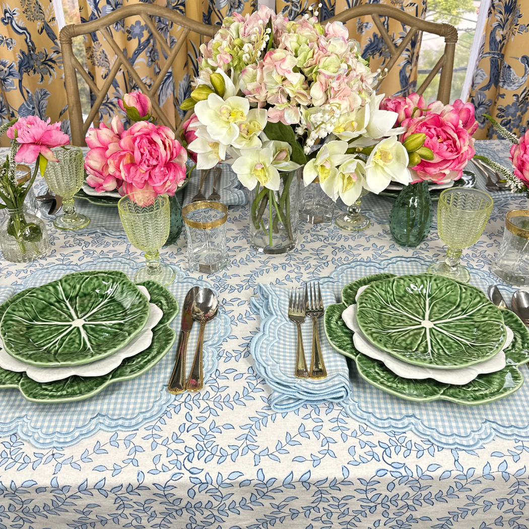 Flying Sheep Country - Wholesale Tablecloth - Blue Leaves Hand Block Printed Tablecloth 3