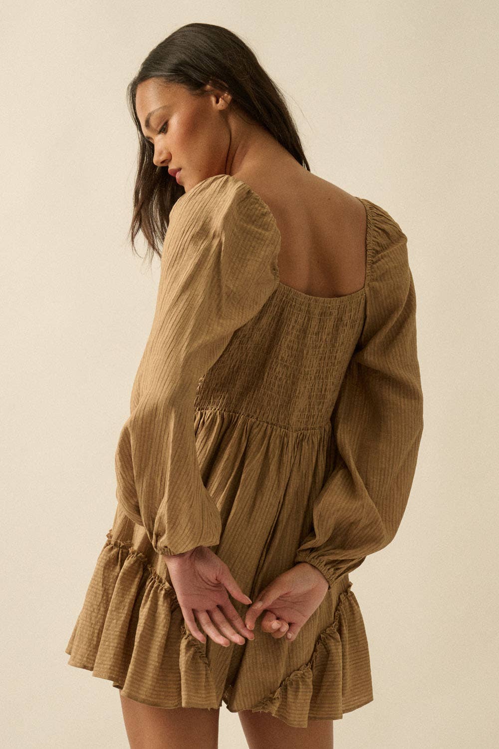 Promesa USA - Wholesale Romper - Women's - Tonal-Stripe Ruffled Tie-Front Peasant Romper17