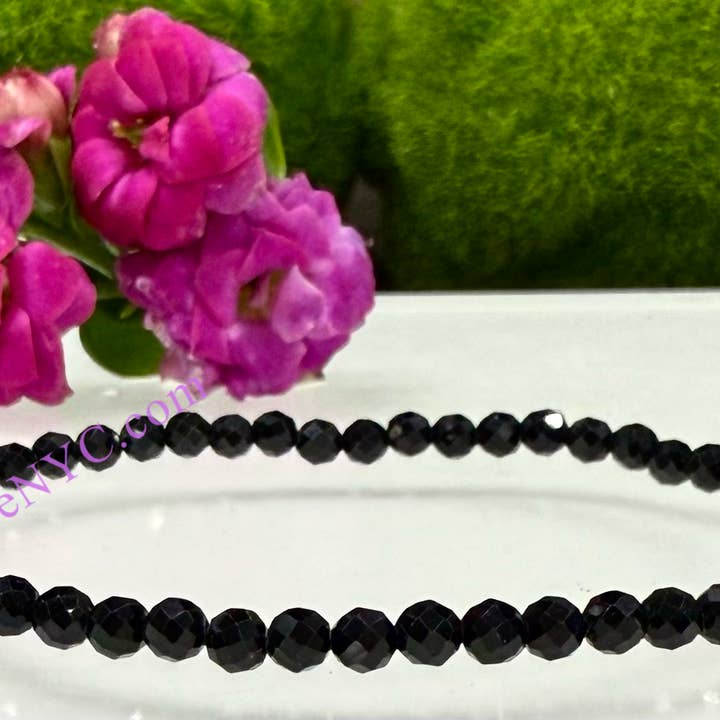 KayleeNYC - Wholesale Beaded Bracelet - Natural Faceted Black Tourmaline 4mm 7.5”