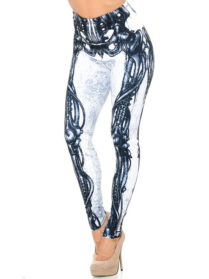 USA Fashion - Wholesale Fashion Leggings - Women's - Creamy Soft White Bio Mechanical Skeleton Leggings