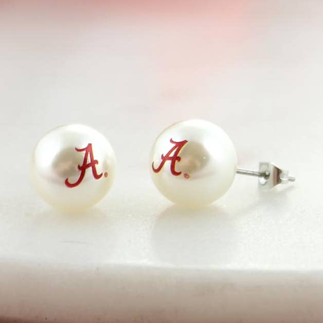Alabama Logo Pearl Stud Earrings for wholesale by Seasons Jewelry