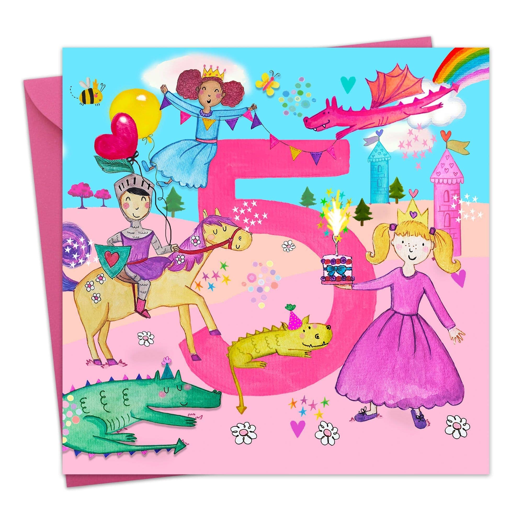 Twizler Ltd - Vente Cartes d'anniversaire - Carte d'anniversaire pour fille de 5 ans - 5e - Chevaleresses0