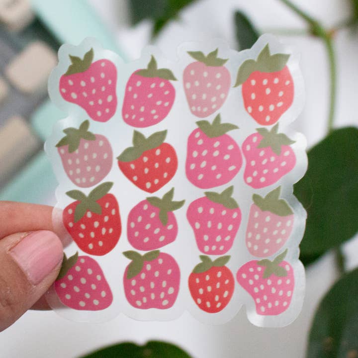Strawberry Clear Vinyl Sticker Cottage Core Nature Lover for wholesale by Serenata Paper Co