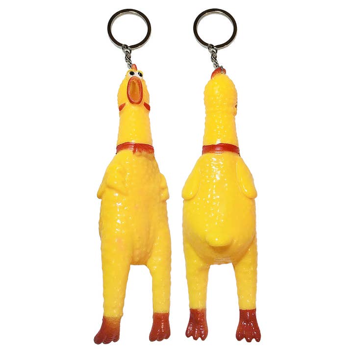Cap Zone - Wholesale Keychain - Unisex - Screaming Chicken Rubber Squeaker Toy Key Chain