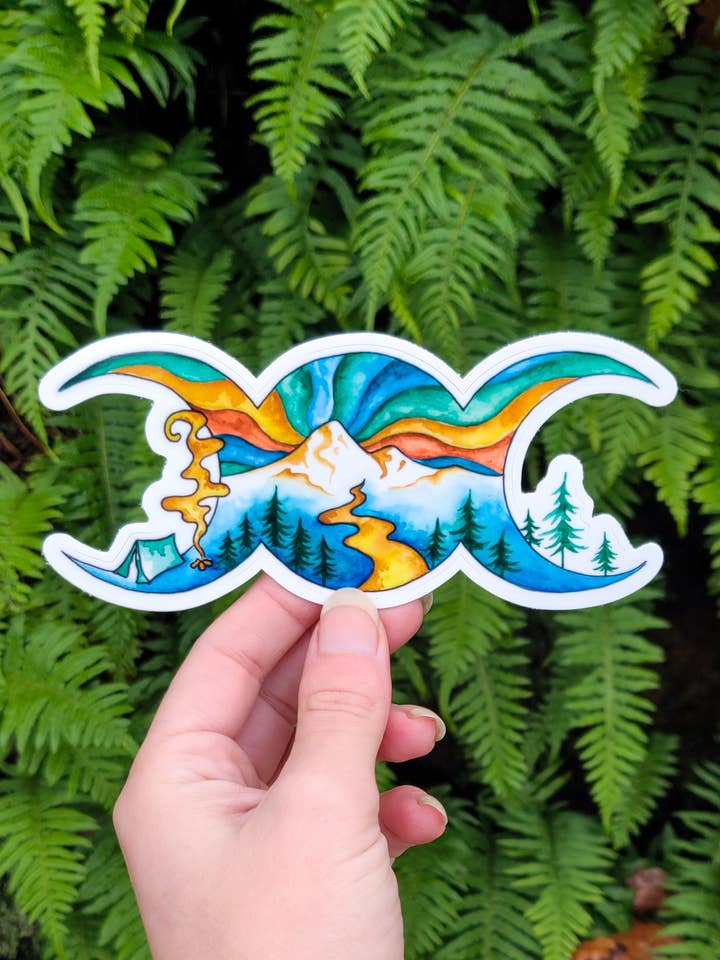 Triple Goddess - Vinyl Sticker Art - Forest Witch Green Moon Wiccan Nature Oregon Hiking Mt Hood PNW Camping Modern Watercolor for wholesale by Crafted from Scratch