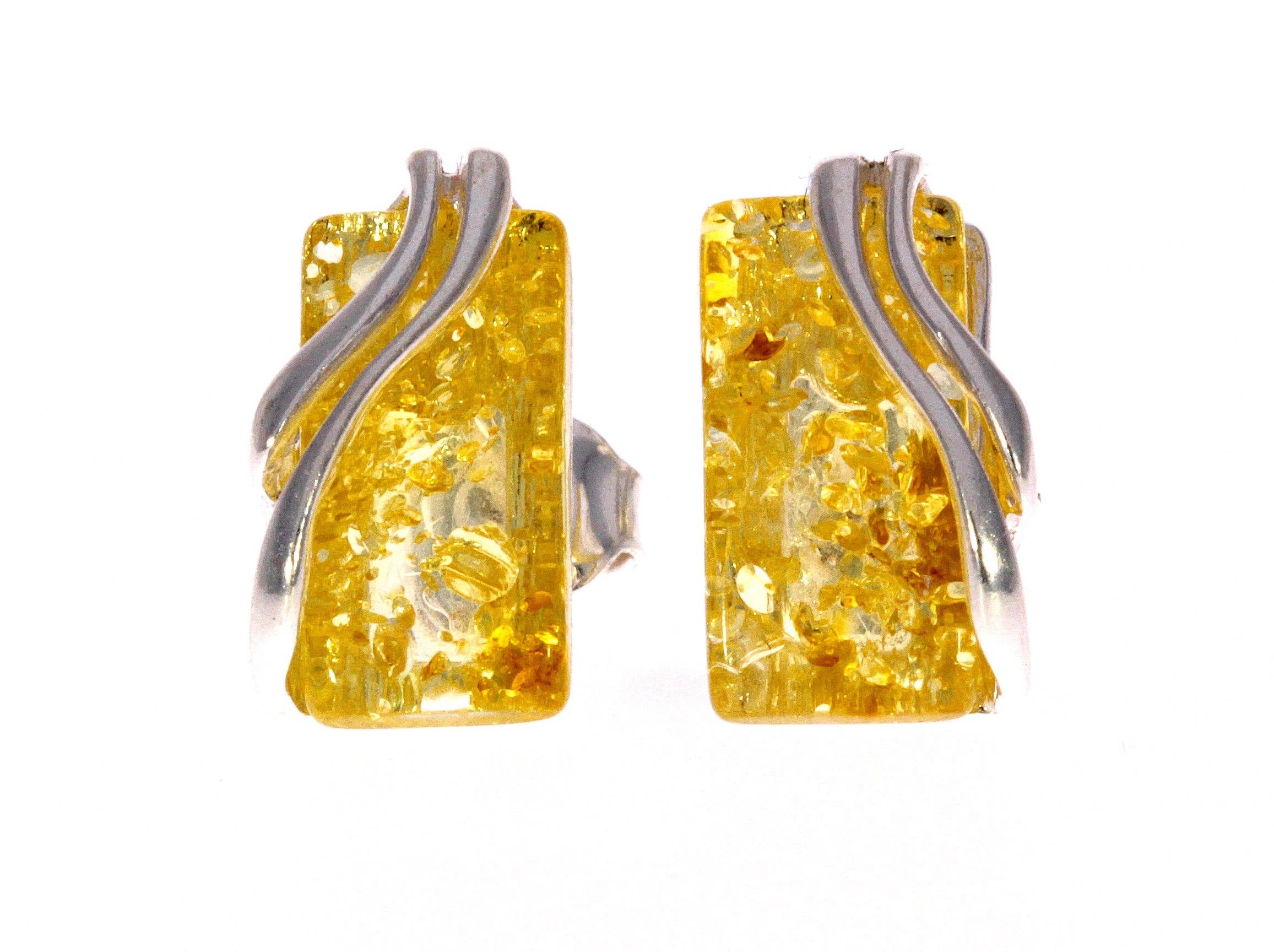 SilverAmber Jewellery - Wholesale Stud/Post Earrings - 925 Sterling Silver & Baltic Amber Modern Studs Earrings - GL00512