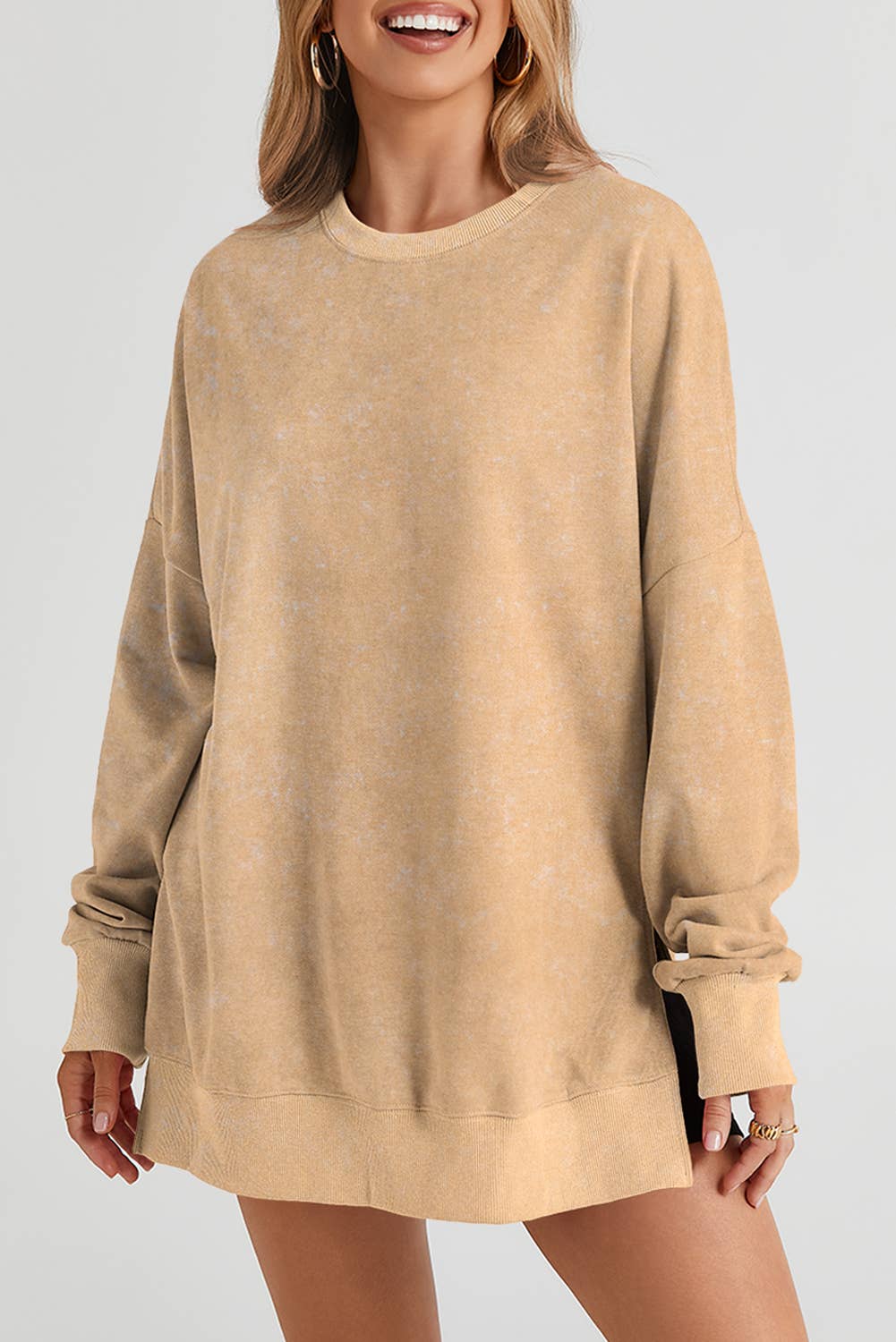 Kaki Khaki Drop Shoulder Geribde Zoom Oversized Sweatshirt voor groothandel op Faire3