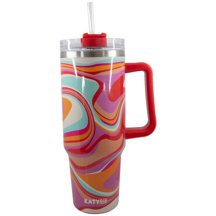 Multicolored Groovy Swirls Insulated Tumbler Cup w/ Handle for wholesale on Faire1