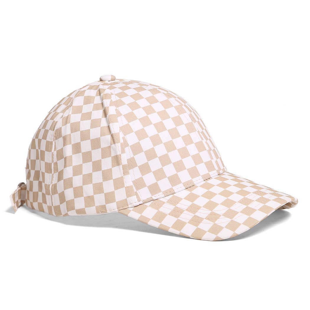 Fashion City - Wholesale Baseball Cap - Women's - Checkerboard Pattern Print Cotton Baseball Cap0