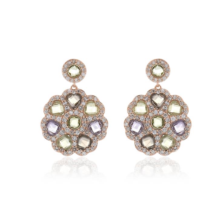 Multi Stone With Diamond EF-VS 2.90ctw Push Post Earrings In 9KT Rose Gold for wholesale by Jaipur Jewelry