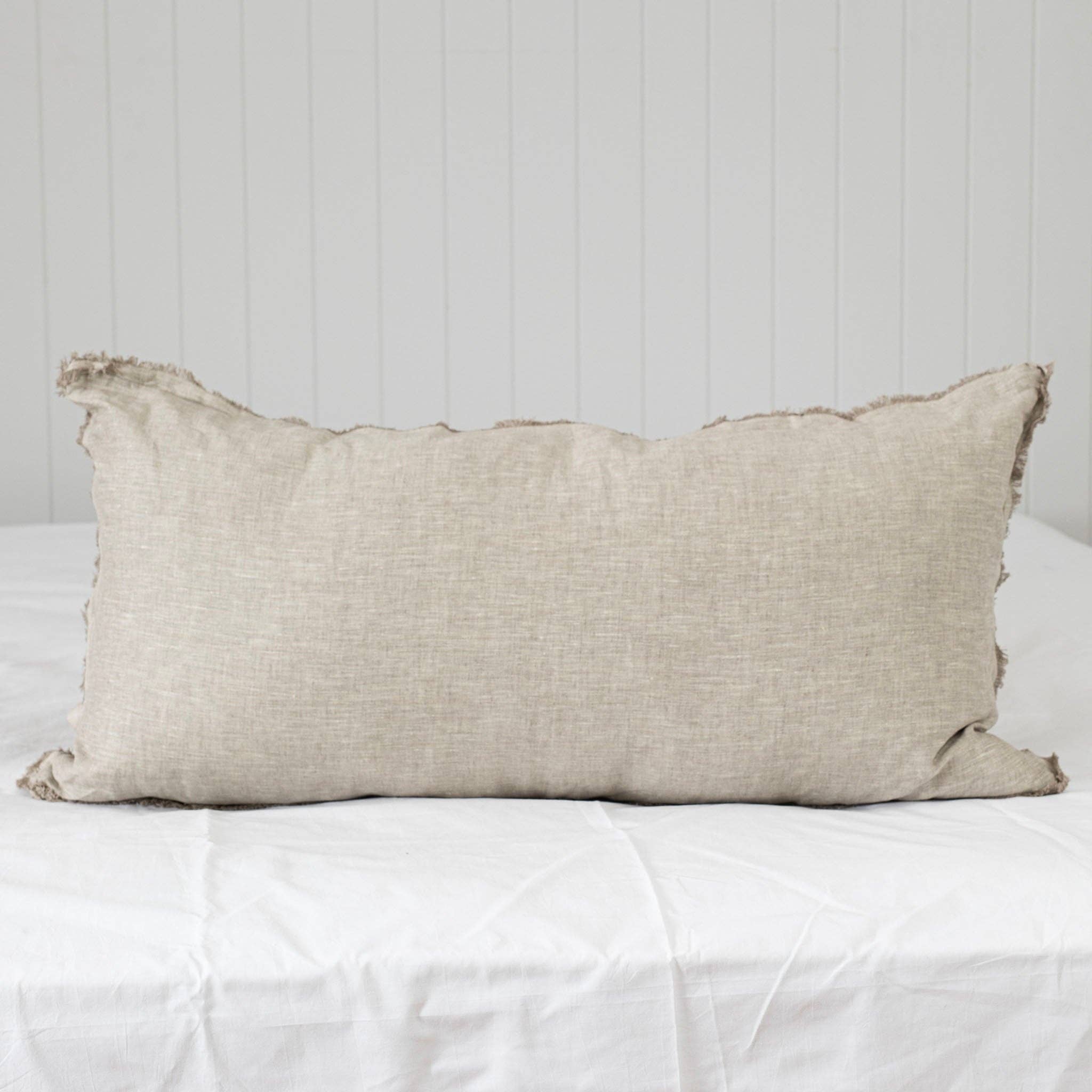 Her Shed Home Linens - Wholesale Lumbar pillow - Long Frayed Natural Linen Lumbar Cushion0