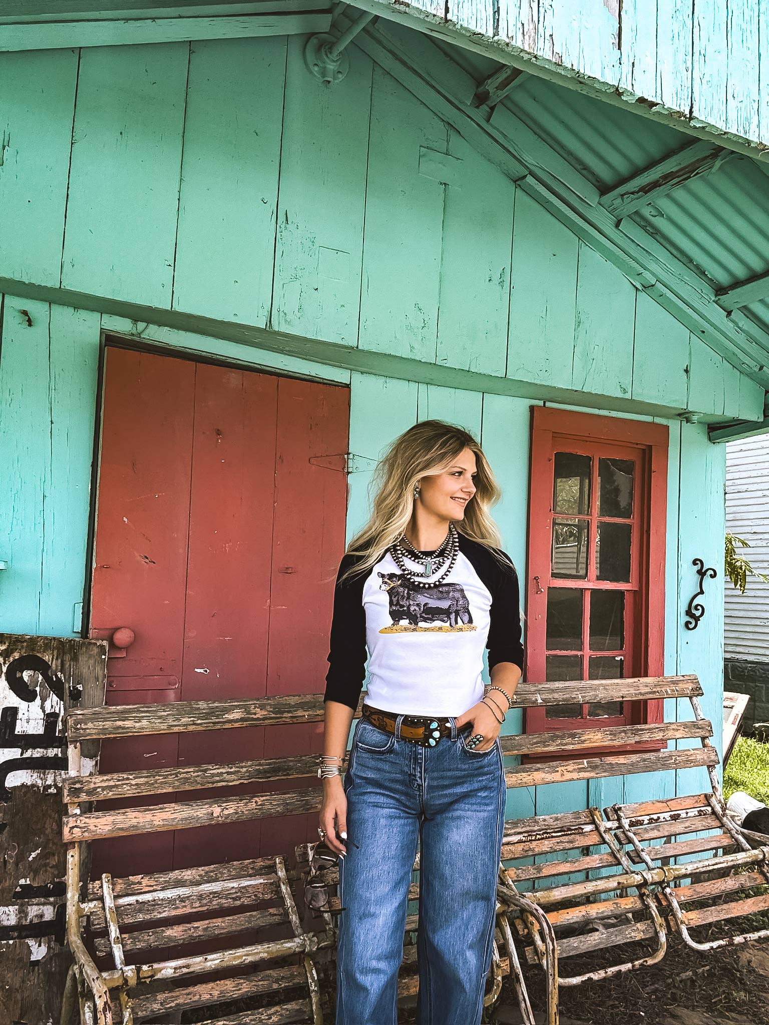 Hank & Scoot - Wholesale T-Shirt (Graphic) - Women's - The Fitted Cow Raglan