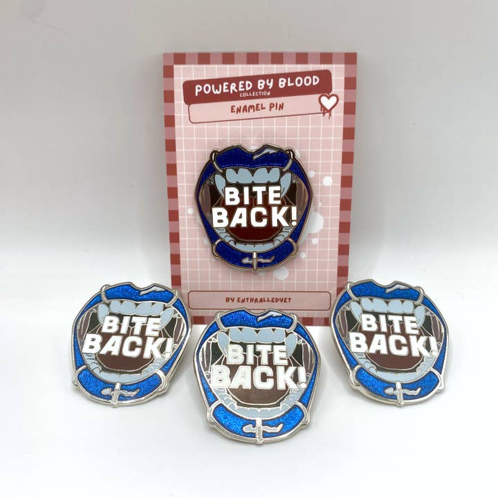 Bite Back - Glitter Gothic Vampire Enamel Pin Badge for wholesale by Enthralledyet Illustration
