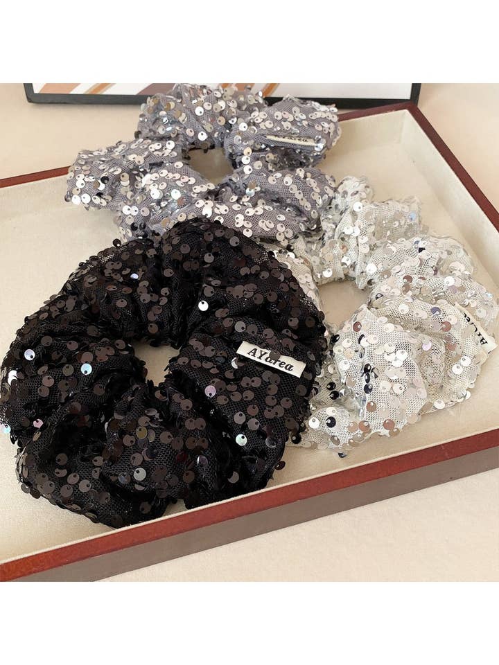 Gifty - Svart Silver Paljett Scrunchies för wholesale av WEST AUSSIE SUPPLIES