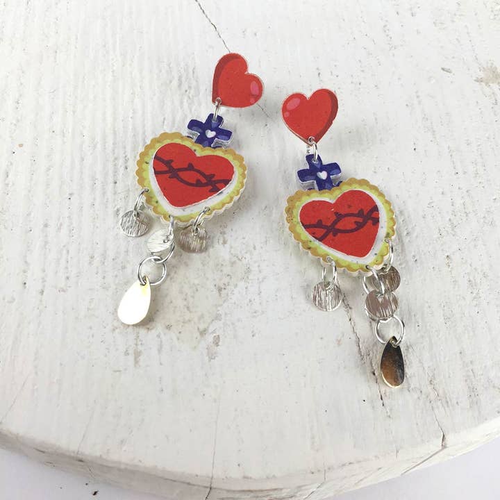 Pipapaper - Wholesale Dangle Earrings - HEART CROSS MEXICO EARRINGS2